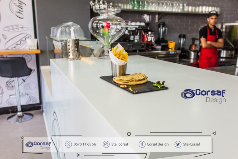 Réalisation sur mesure du comptoir et de la vasque pour Othy’s Diner à Agadir – Corsaf Design 6