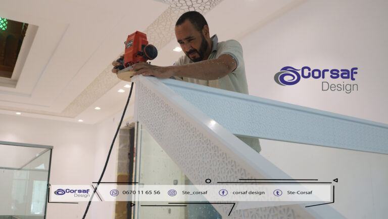 Escalier design sur mesure en solid surface gravée CNC – Réalisation pour Villa à Iligh, Agadir9